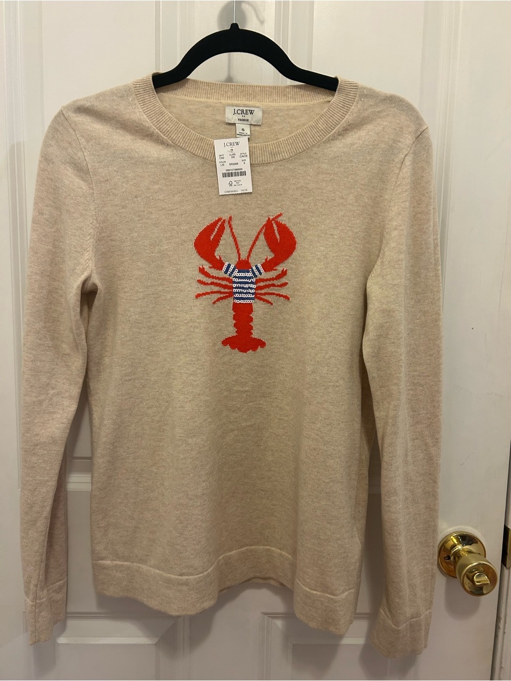 J. Crew Cream Crewneck Sweater with Red Lobster Graphic - Picture 3 of 3